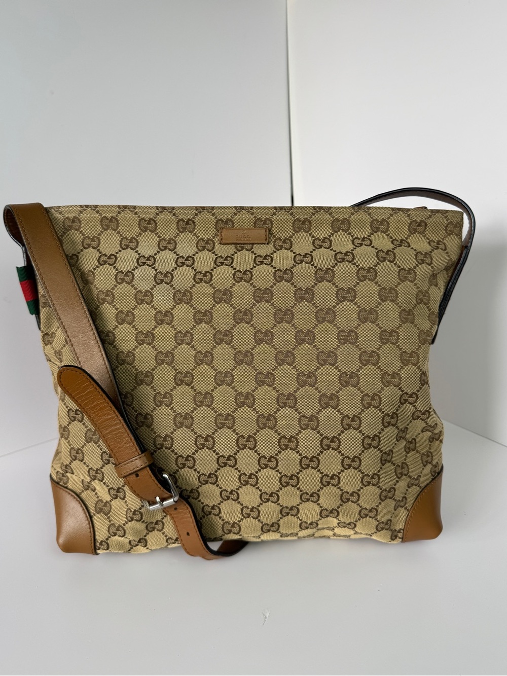 Gucci Web Flat messenger GG Canvas Brown